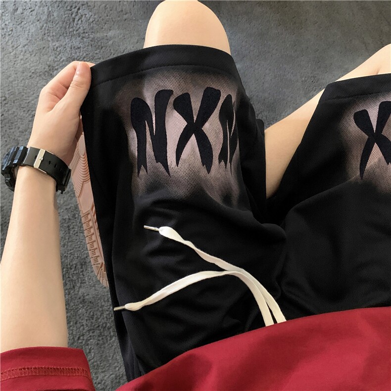 2025夏季美式字母印花网眼篮球五分裤 M~5XL XZ604-DK303-P35控48图片