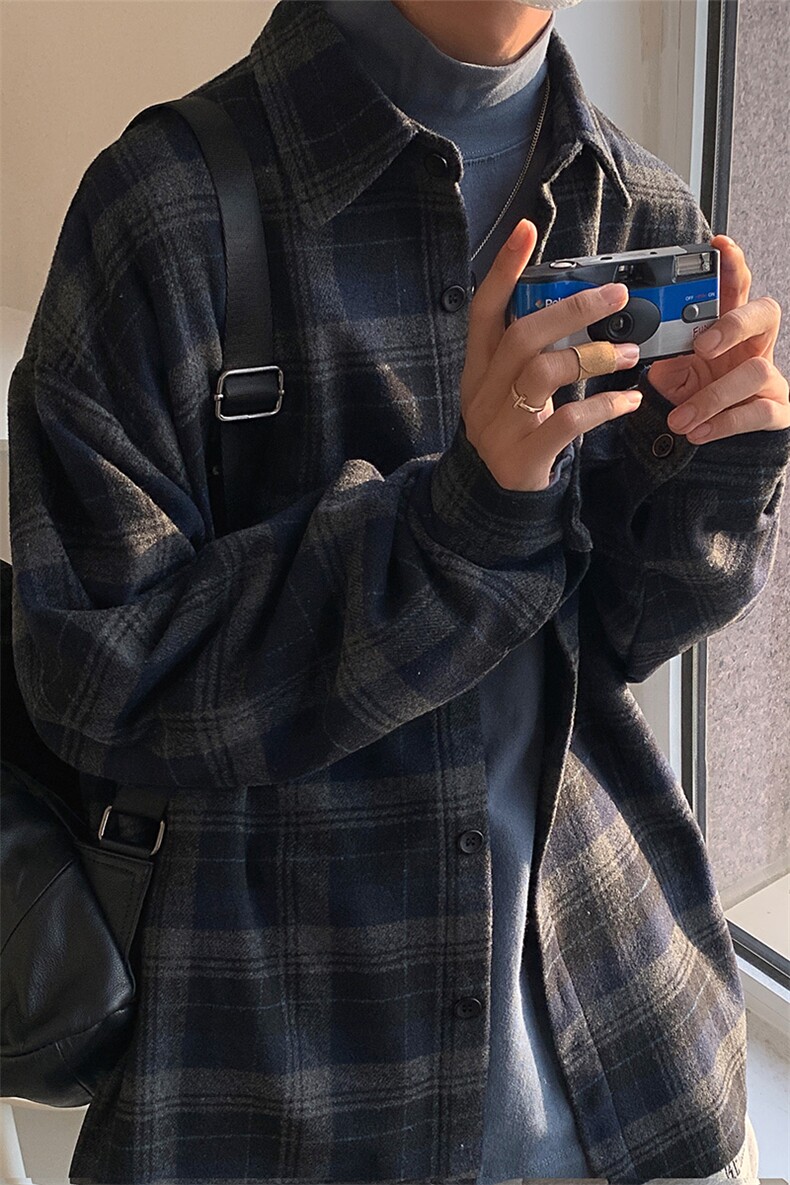 加厚衬衫男士长袖秋季潮流宽松衬衣ins日系港风秋装外套DX157P60，男装衬衫，电商B413-1