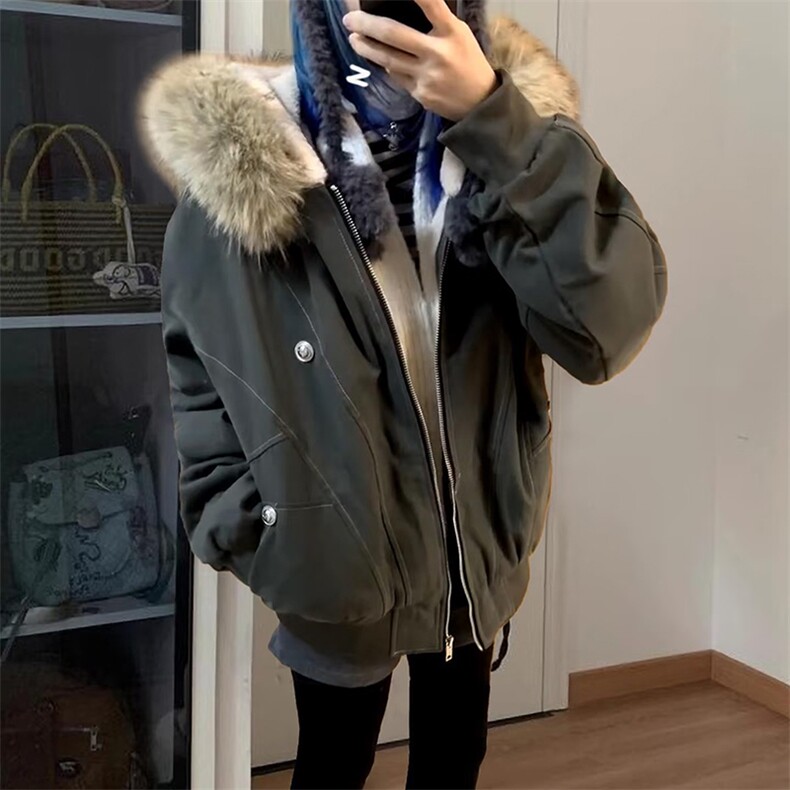 现货重磅boxy短款棉衣座山雕大毛毛领男女棉服水洗工装厚外套,男装棉衣,电商A486-1