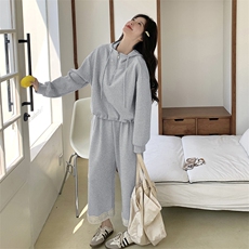 新款现货主推二色裤脚花边卫衣套装2505-P160-K238，女装套装/套裙，2C129