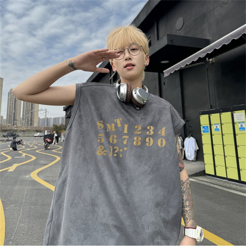 麂皮绒背心坎肩男T恤美式港风潮JB460-特P19控38,男装T恤,电商B370