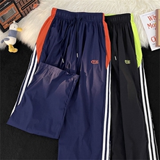 秋款男条纹拼色三条杠字母印花冲锋裤直筒长裤h984P45，男装休闲裤，星座1013-1