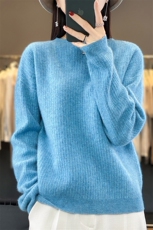 圆领套头慵懒风宽松外穿2024新款秋纯色羊毛衫女短款堆堆领，女装羊毛衫，蒙特羊绒