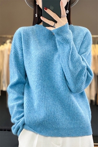 圆领套头慵懒风宽松外穿2024新款秋纯色羊毛衫女短款堆堆领图片