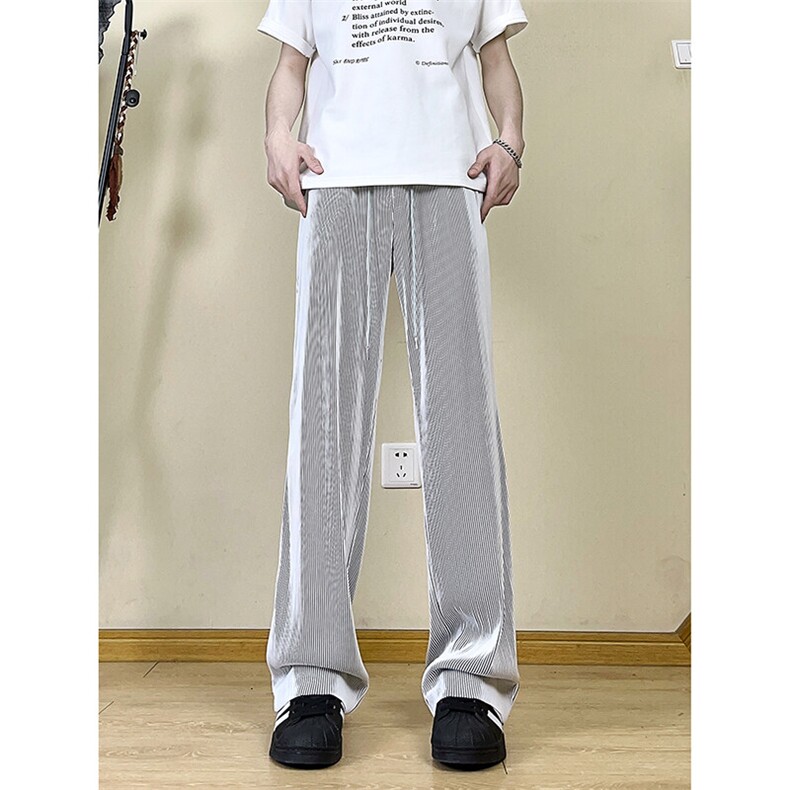 A178 XK458 新款夏季薄款男直筒长裤冰丝休闲宽松垂感阔腿卫裤图片