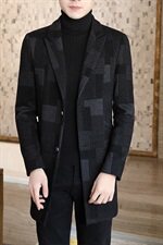 秋冬男士英伦中长款格子毛呢大衣修身时尚翻领外套风衣N10P150，男装毛呢大衣，电商B226-2（原B217-2）