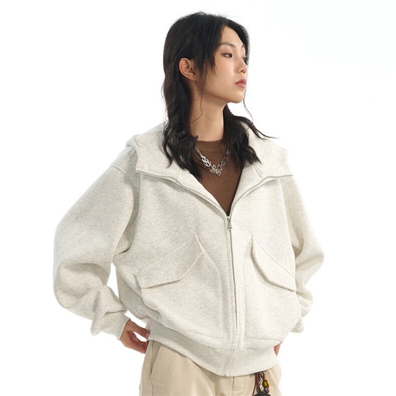 华棉450克W9872-特P85连帽开衫卫衣男女同款美式短款开衫夹克外套图片
