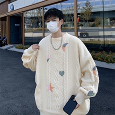 B219-P60秋冬新款慵懒风套头针织衫日系复古oversize麻花毛衣男，男装针织衫/毛衣，星座512-6