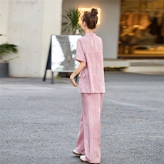 时尚套装女2025夏季新款韩版宽松显瘦短袖西装外套阔腿裤两件套潮，女装套装/套裙，蝶眷