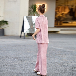 时尚套装女2025夏季新款韩版宽松显瘦短袖西装外套阔腿裤两件套潮图片