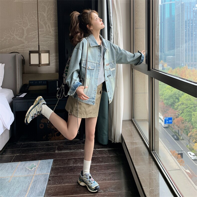 港风做旧复古牛仔外套女春季2025新款美式复古设计感高级感上衣,女装短外套,多米2-075