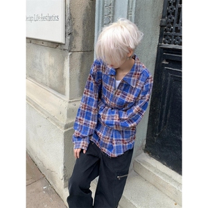 【有货】毛边破坏格子衬衫男长袖高级感拉链衬衣外套2503HH-特P45图片