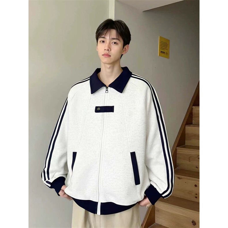 抖音得物品质秋冬美式高街重磅结构拼接织带翻领卫衣夹克外套W113，男装夹克，电商A486-1