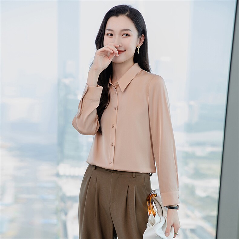 重磅高端酒红色真丝衬衫女长袖2026春新款修身妈妈真丝上衣,女装衬衫,阿舍尔精品