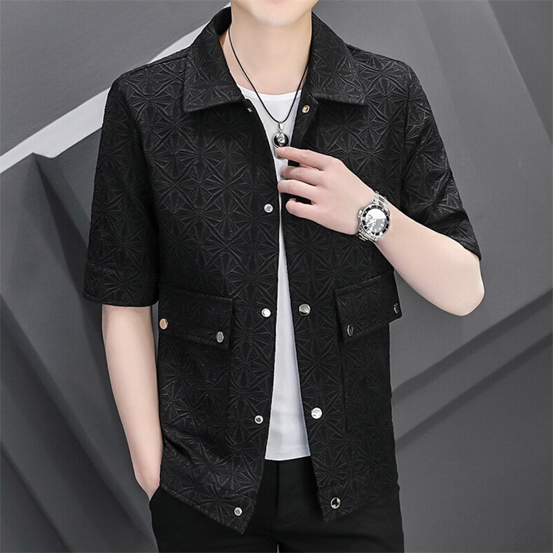 K602-P80 2025夏季时尚男士碎花百搭休闲夹克短袖外套图片