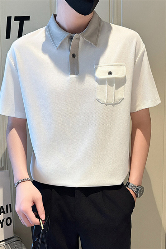 店主风社会小伙男士POLO衫新款异色翻领口袋款T恤301A-1/PL99/P55,男装T恤,星座301A-1