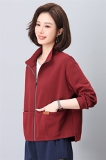 (现货)气质休闲贴标休闲常规纯色拉链立领套装，女装短外套，依恋蒂丝