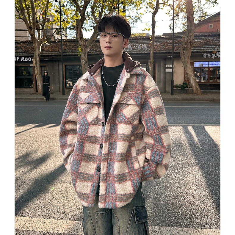 可拆卸帽子经典格子时尚百搭保暖外套A071-5013-P98,男装棉衣,电商A071