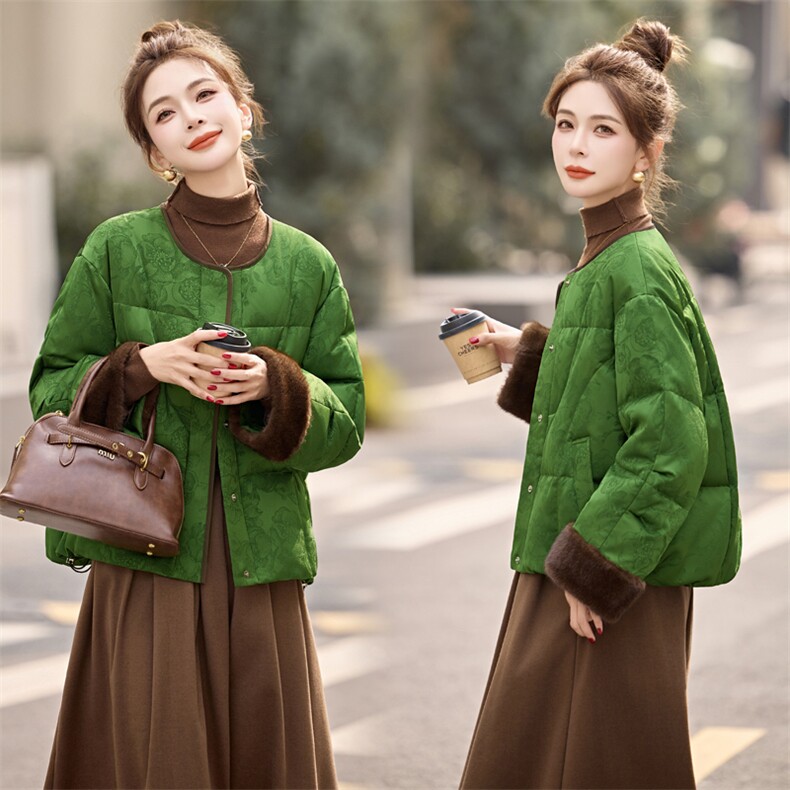 短款羽绒服女2025冬季新款小个子高级感超好看新中式G风提花外套,女装羽绒服,美沁