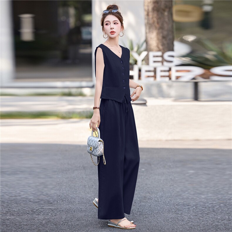无袖套装女2025夏季新款高级感气质老钱风休闲亚麻一整套ootd穿搭,女装套装/套裙,瑶迪依秀