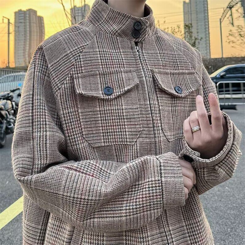 潮流常规款法式小香风中性加绒外套男座山雕长袖秋冬宽松型，男装夹克，星座716-2