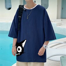 YT26035-P30亚短袖t恤男大码五分袖男宽松七分袖港风模特，男装T恤，电商A040
