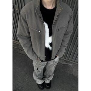 冰川蓝水洗垫肩牛仔外套男春秋哈灵顿立领工装棒球服 JKZ7703图片