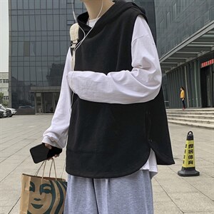 21秋冬港风针织背心宽松休闲ins潮毛线连帽马甲情侣学生H204/P50，男装背心/马甲，钱塘713