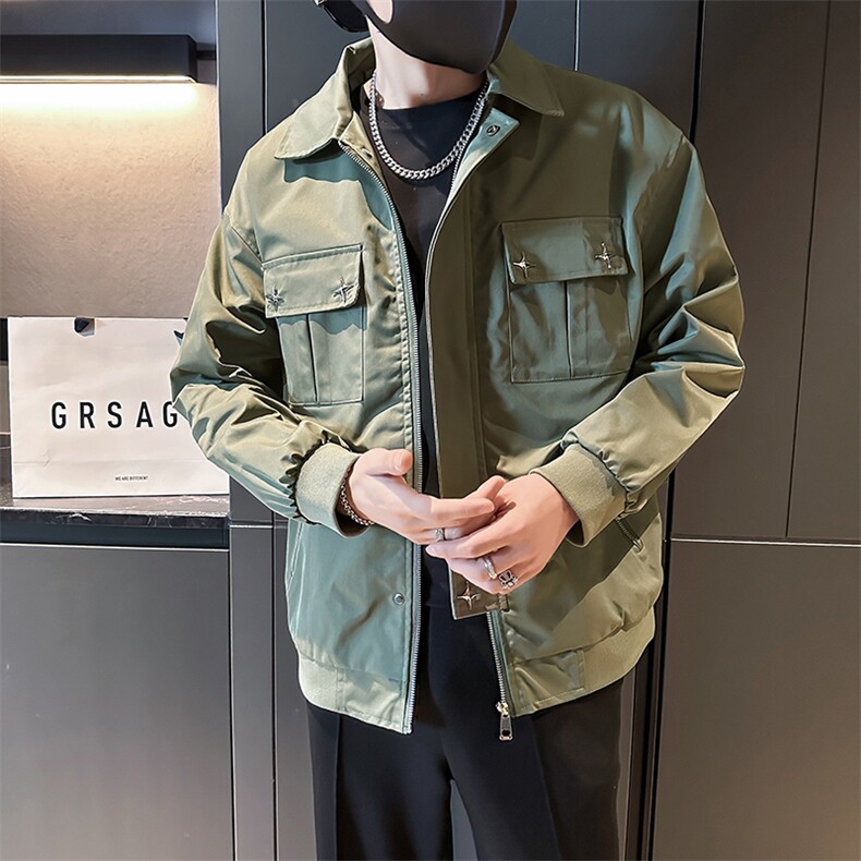 2024新款工装外套男士潮牌痞帅翻领飞行夹克休闲秋装上衣JK10-P95,男装夹克,电商D323（原B261）