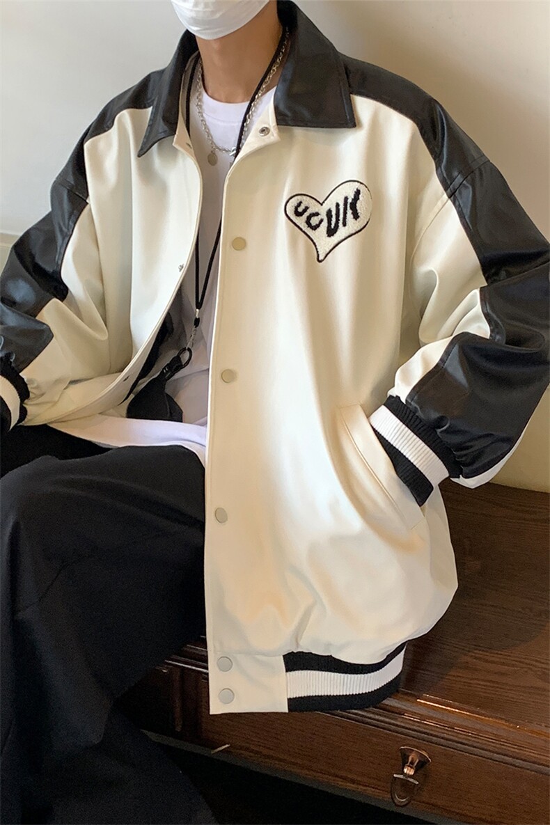 EQ114拼色毛巾绣皮衣外套男2024新款秋装休闲夹克ins港风潮P108,男装夹克,电商C306-1
