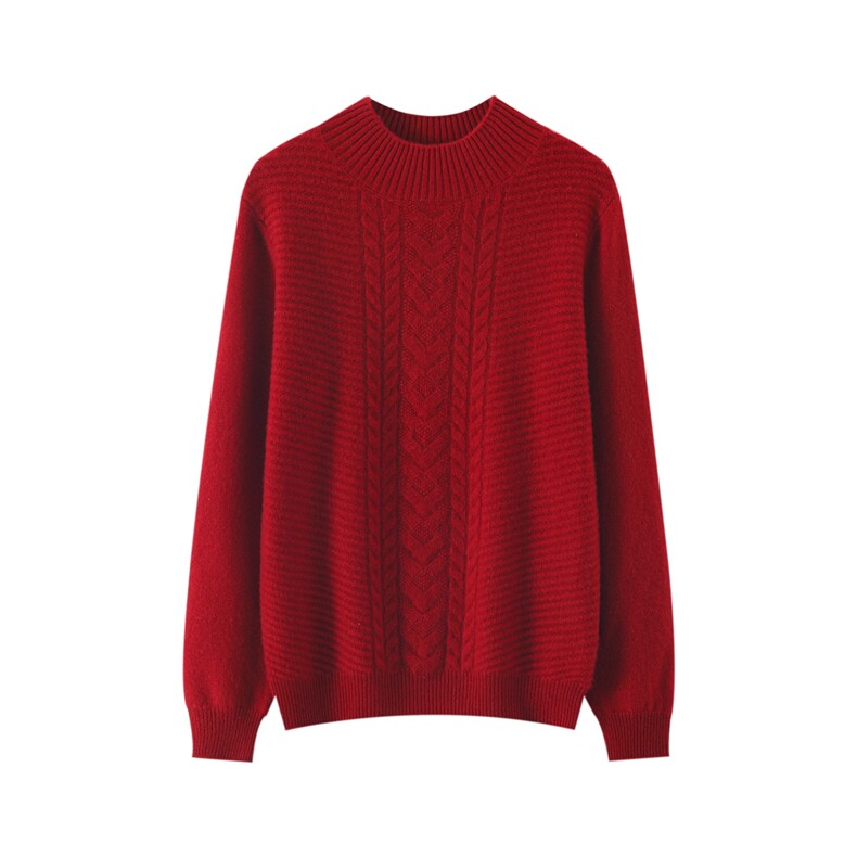 2025百搭时尚简约绞花半高圆领羊绒针织衫，女装羊绒衫，巾兮羊绒