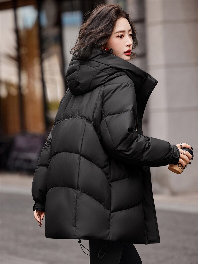 连帽羽绒服女冬季中长款高级感超好看时尚宽松加厚保暖面包服外套,女装羽绒服,靓衣阁