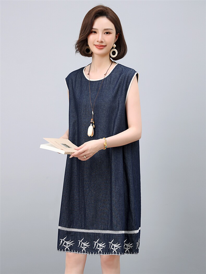 2025年夏季中长款牛仔连衣裙无袖,女装连衣裙,小林双子