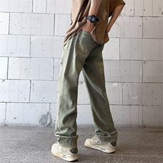 美式vibe风裤子高街潮牌黄泥染水洗破洞牛仔裤N2221P43，男装牛仔裤，星座1116-2