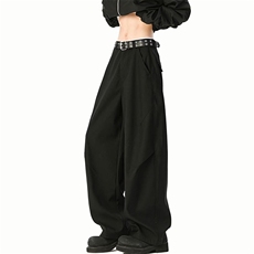 春夏美式高街褶皱休闲裤男女西裤直筒垂感裤子潮牌百搭阔腿长裤子，男装西裤，电商A486