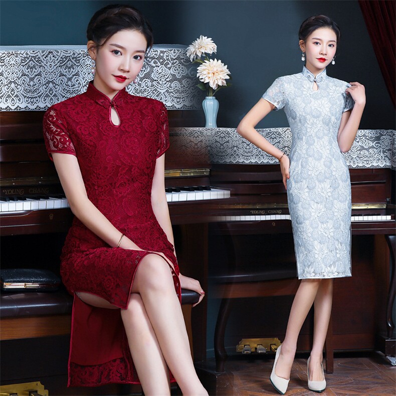 旗袍2025年新款改良小个子时尚高档蕾丝年轻妈妈装婚宴喜婆婆礼服,女装连衣裙,媚琳依坊