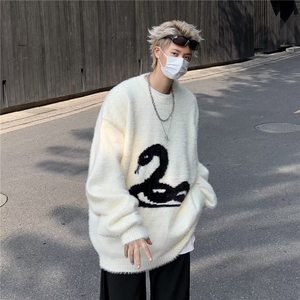 美式软糯毛衣男仿貂绒休闲百搭慵懒风情侣宽松针织衫男M560/P55图片