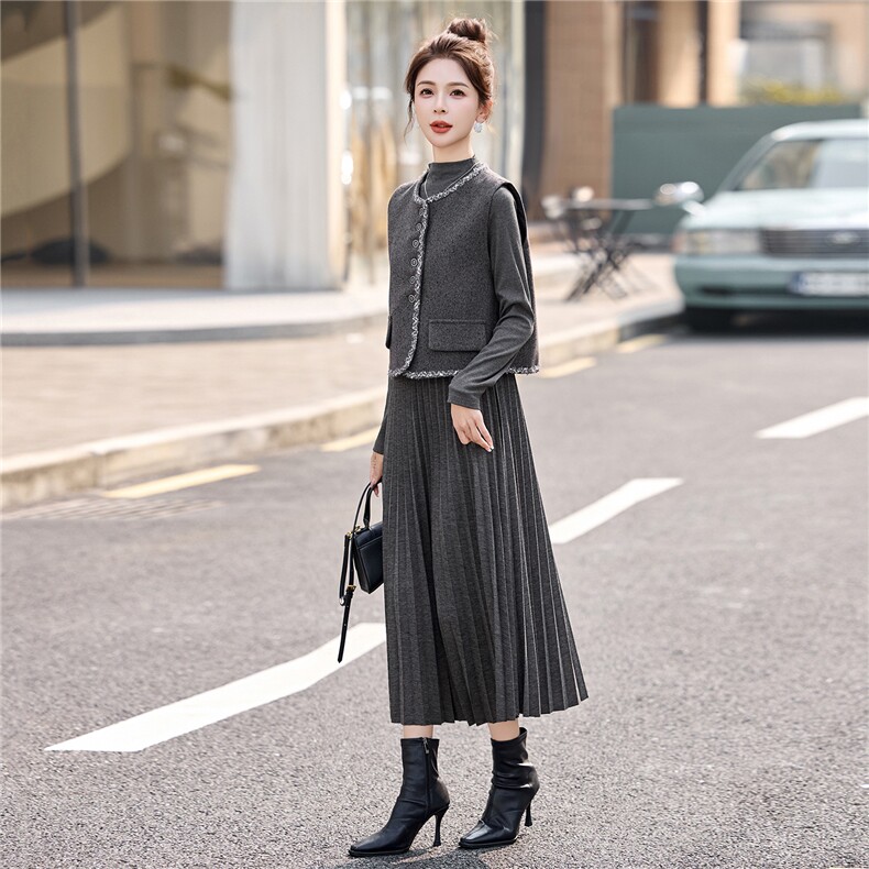 2026春季新品简约时尚假三件两件套裙,女装套装/套裙,美沁