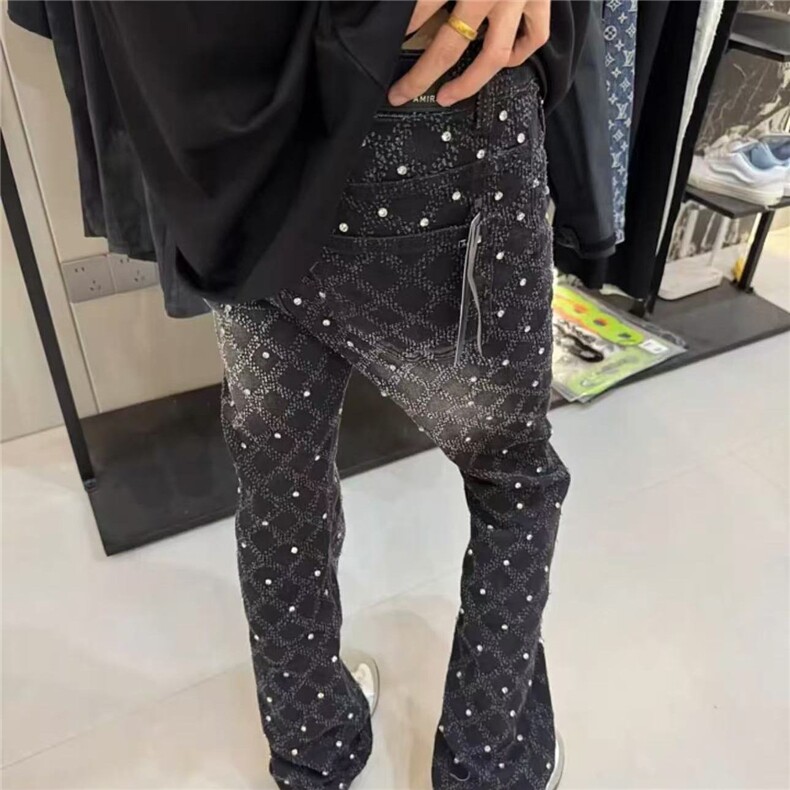 高街美式黑色男士满天星牛仔裤柳丁破洞刺绣弹力潮流牛仔裤,男装牛仔裤,四季星座505