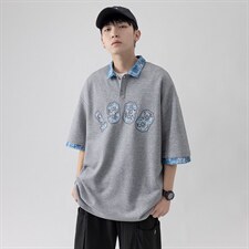 新款优品男士短袖刺绣贴标半开拉链印花T恤宽松上衣ZD3314-P54,男装T恤,星座717