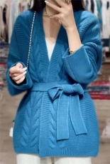 新款秋季纯色v领无扣开衫时尚百搭长袖，女装针织衫/毛衣，恩泰羊绒