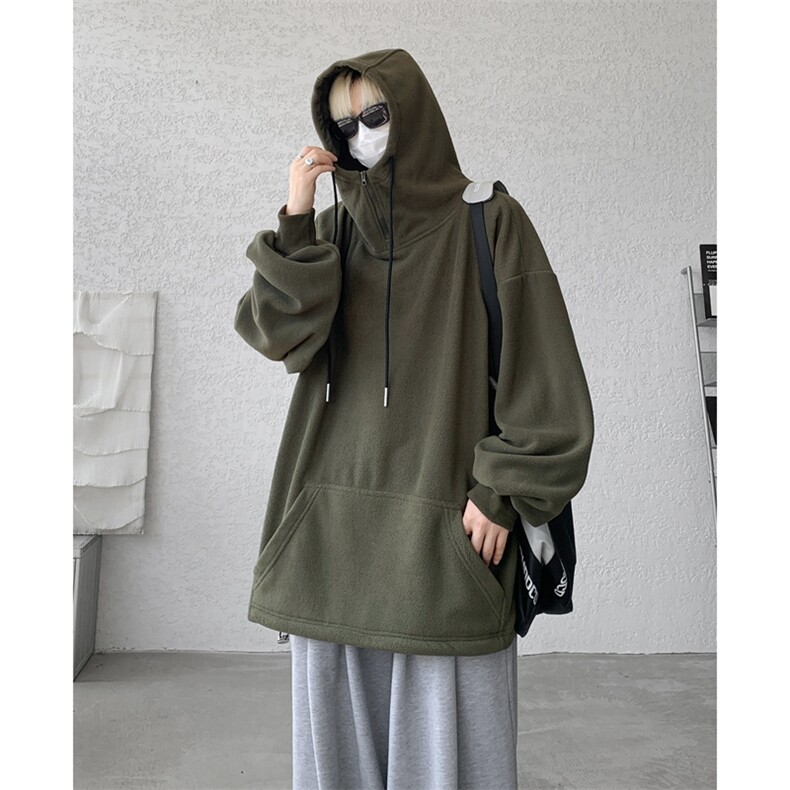 8XL-M大码摇粒绒卫衣套头连帽半拉链宽松美式复古外套WY9103/P68,女装短外套,电商B238