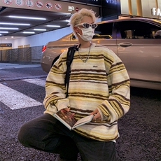 潮牌秋季情侣街头嘻哈宽松休闲彩色条纹外套毛衣NY05603-P52，男装针织衫/毛衣，星座308B-1