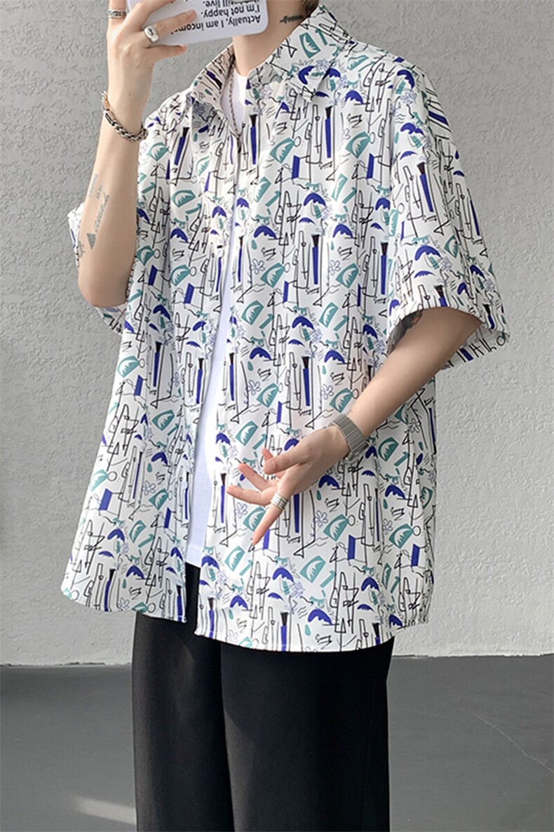 8XL-M花衬衫男短袖夏季薄款冰丝半袖宽松大码休闲外套DC28008P38,男装T恤,电商B312