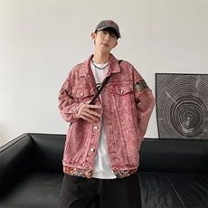 春季新款牛仔外套男女潮牌日系宽松复古做旧水洗牛仔夹克潮流，男装夹克，星座716-3