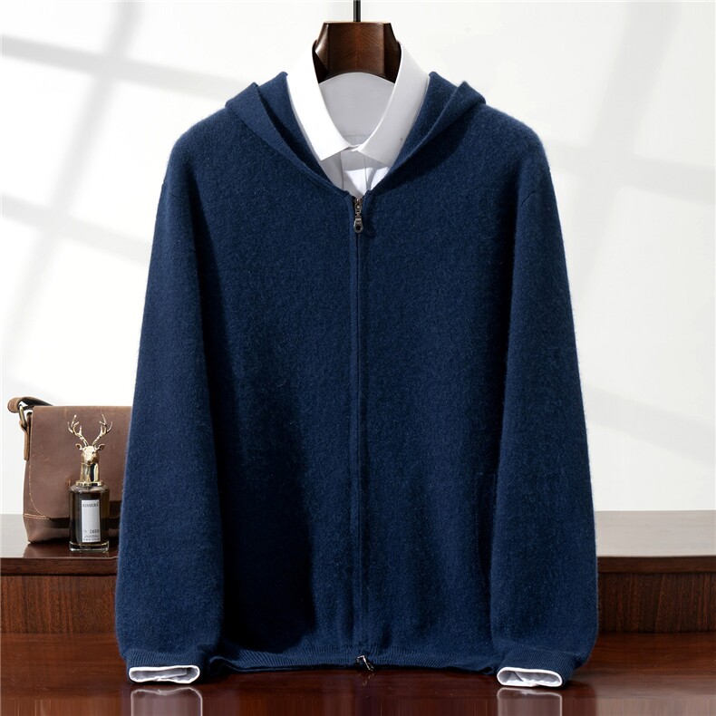 2025连帽开衫羊绒衫百搭时尚简约，男装羊绒套衫，铂欧羊绒