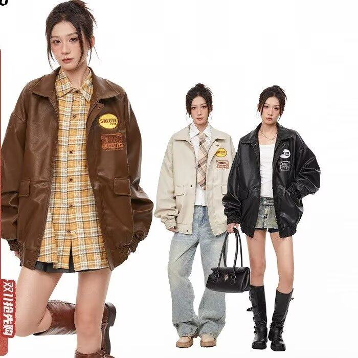 美式复古宽松潮牌飞行员工装皮衣夹克外套棒球服310A-4-B921-P80图片