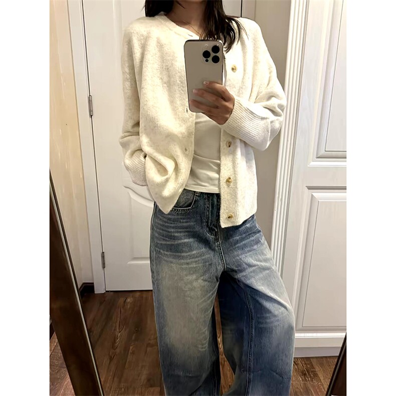 重磅秋冬男女北极绒开衫毛衣美式复古休闲慵懒风单排扣针织衫外套,男装针织衫/毛衣,电商A486-1