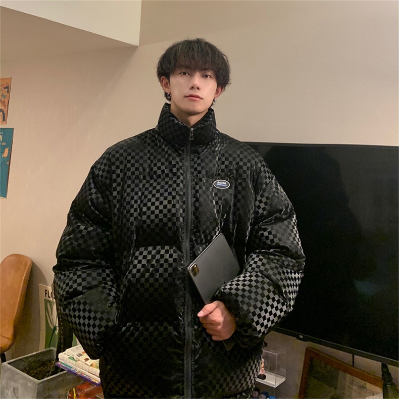 100聚MY261特P95限148格子亮面百搭棉衣港风冬季宽松男棉服男外套,男装棉衣,电商B370