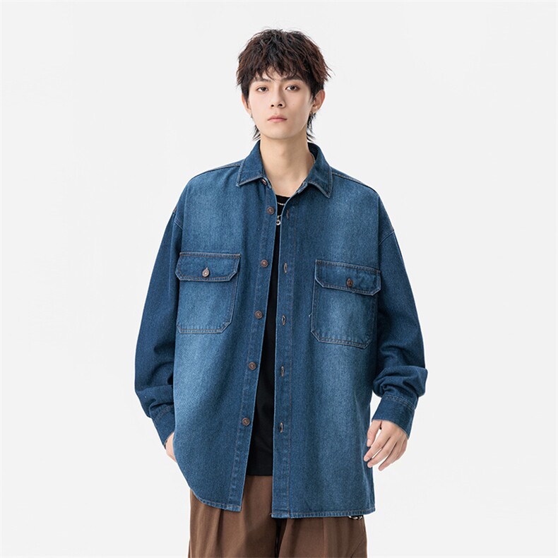 新款(跨境货源）长袖牛仔衬衫男宽松休闲外套,男装衬衫,星座1107-1